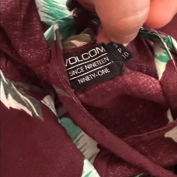 Volcom Burgundy Dress with Teal Tropical Floral Flowers Size Small Beach Luau - Picture 5 of 6